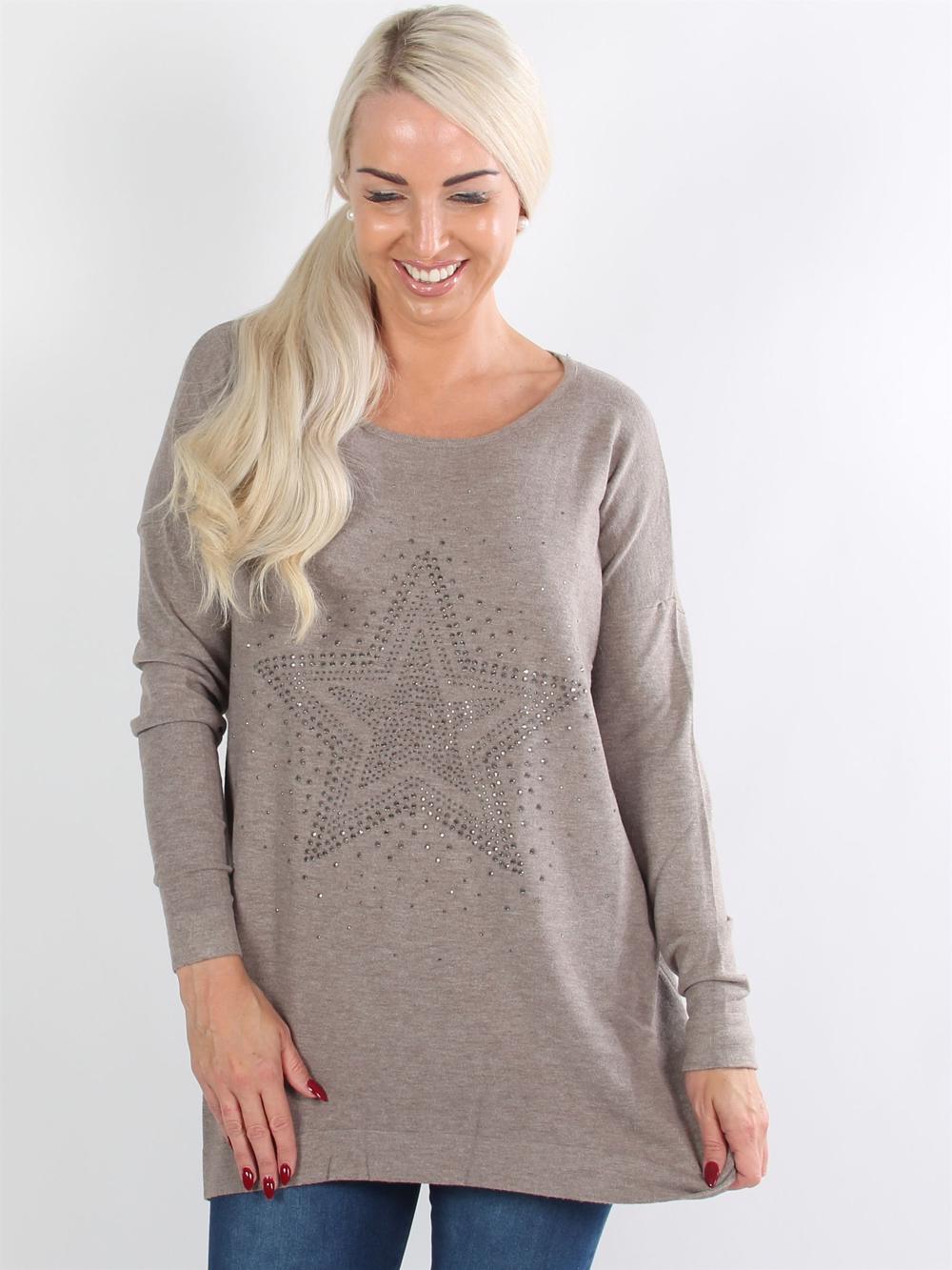 Milen - Beigefarvet strik med similistjerne